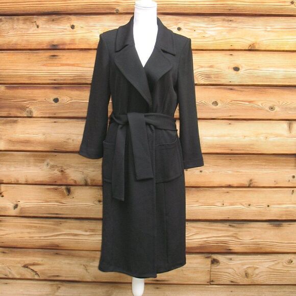 St John Caviar Black Knit Wool Blend Belted Coat - Picture 1 of 9